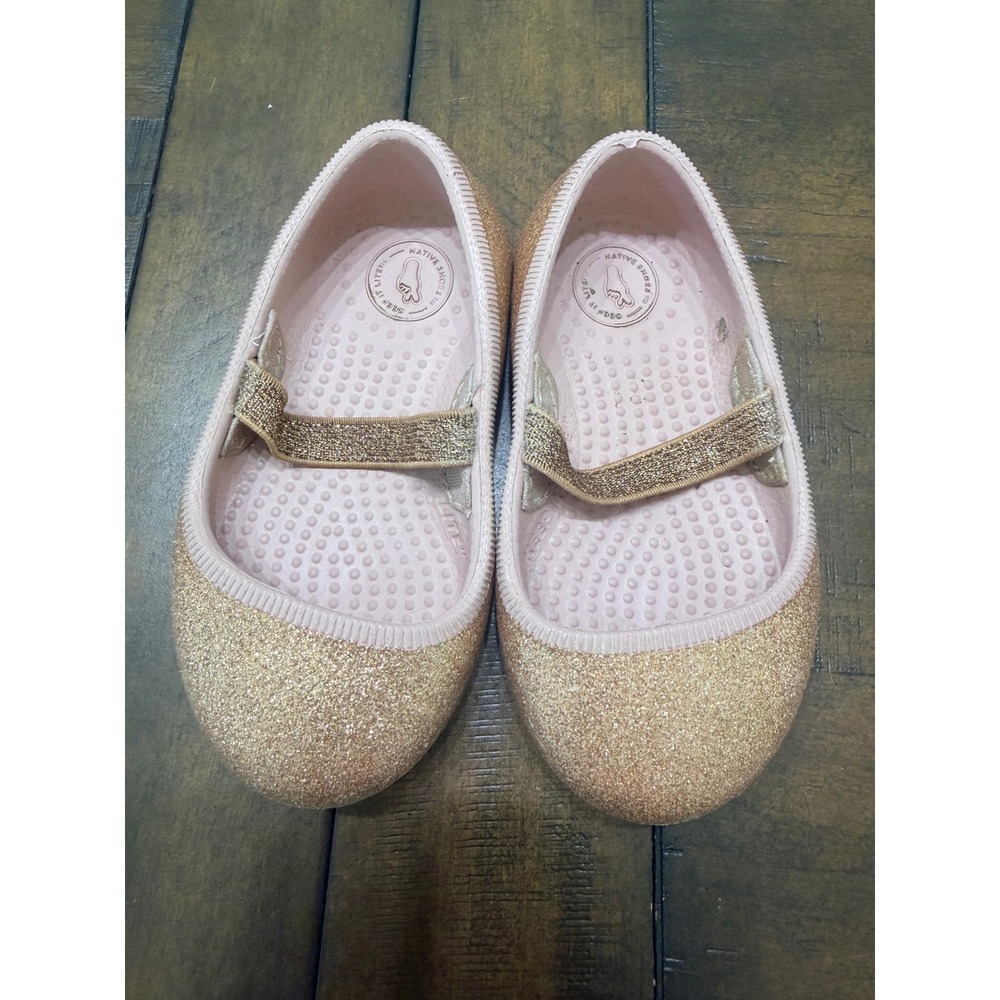 Native Shoes Juniper Bling Rose Gold Glitter Mary Jane Flats Kids Size C4